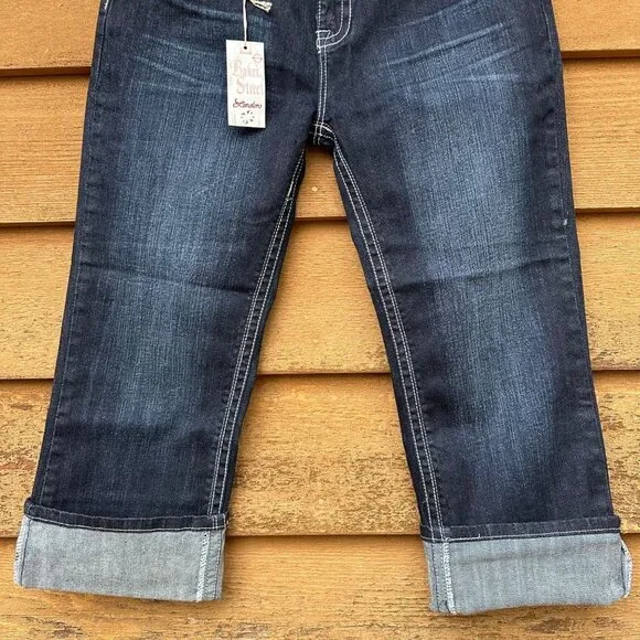 Baker Street Denim Dark Blue Heavy Stitch Crop Cuffed NWT Jeans Size 15 - Picture 3 of 13
